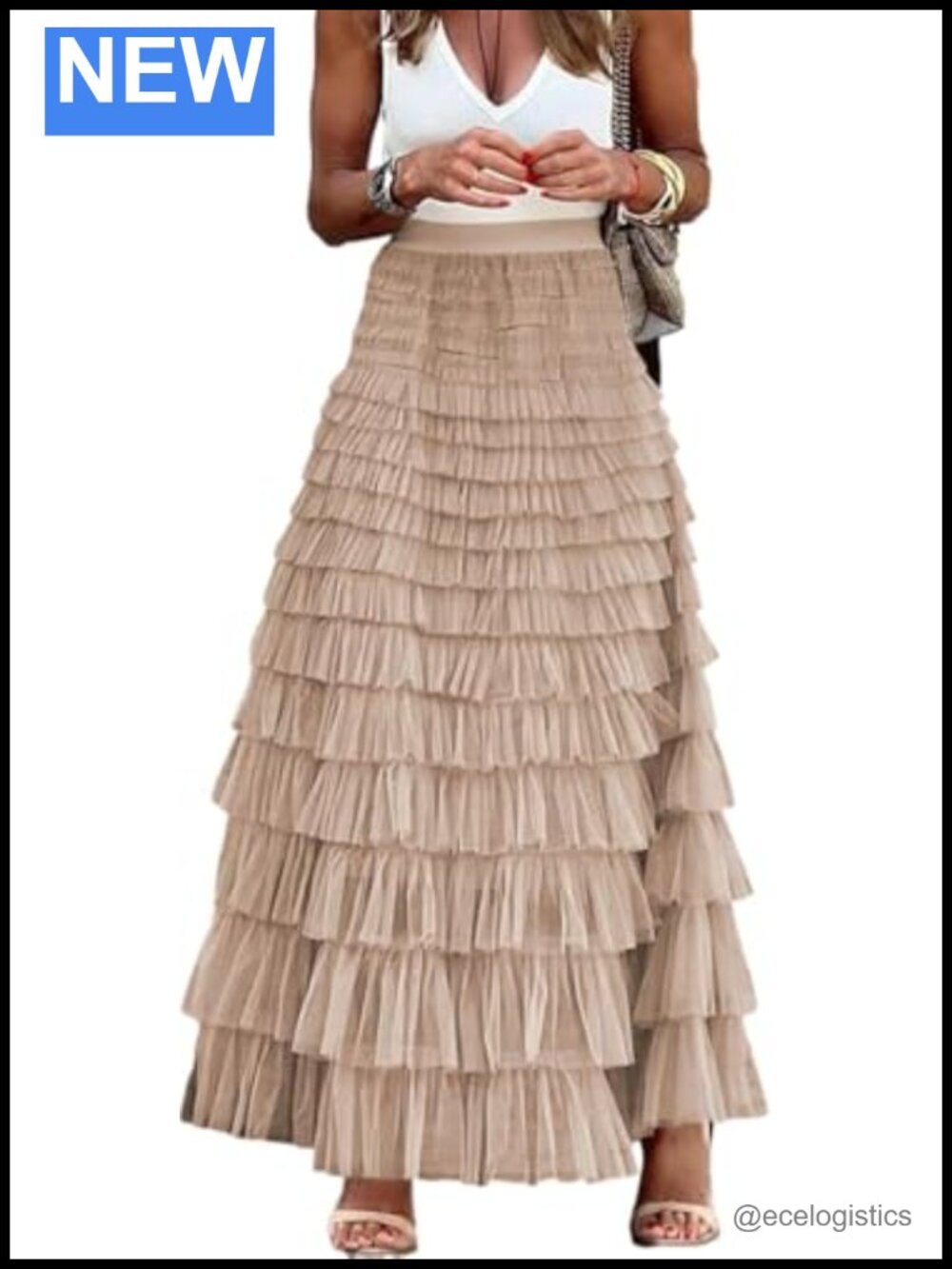 Women's Tiered Tulle Maxi Skirt - Sheer Mesh A-Line Flared Long Skirt